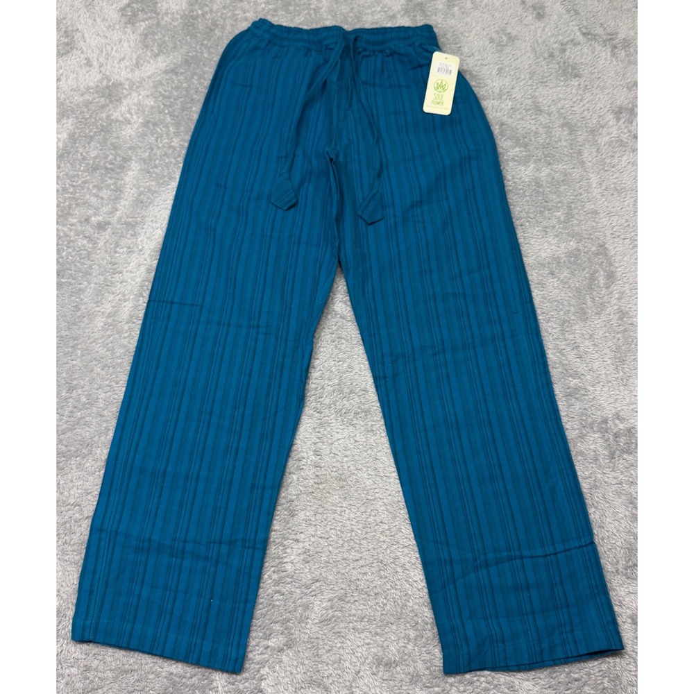 Soul Flower Lounge Pants Womens S Blue Striped Hippie Cotton Wide Leg Drawstring